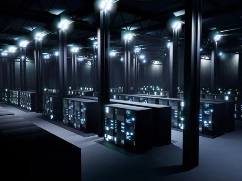 Futuristic data center with server racks Stock Illustration