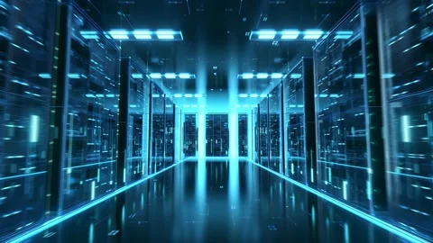 Futuristic Data Center Server Room, Cloud Computing 3D Animation Stock Footage 343695671