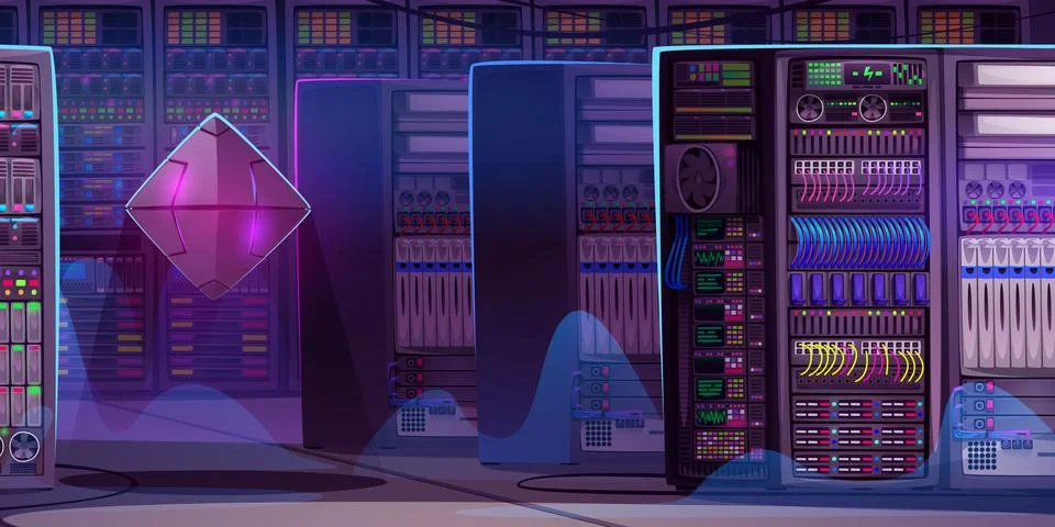 Futuristic data center server room interior イラスト素材