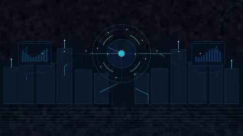 Futuristic data chart loop with neon blue hud elements and dark graphs Stock Footage 346541352