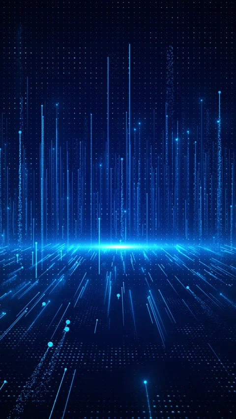 Futuristic data city grid background blue glowing columns, particle lines, digit Stock Footage 340471735