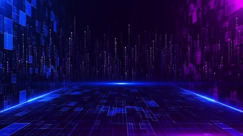 Futuristic Data Corridor with Binary Streams and Neon Grid Floor Stock Footage 333857878