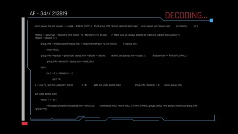 Futuristic Data Decoding Interface With Source Code Processing Stock Footage 341356021