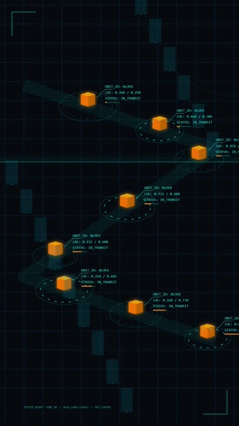 Futuristic Data Flow Infographic with Orange Cubes and Digital Network Nodes Stock Footage 346202698