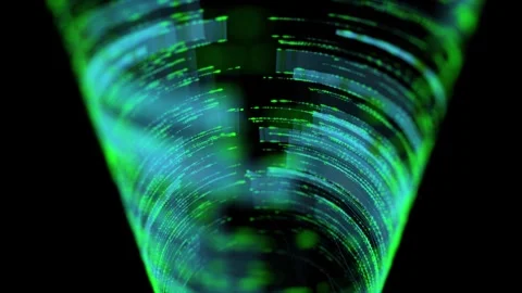 Futuristic data green digital 3D tower or wormhole. Abstract wireframe mesh.. Video stock 330584349