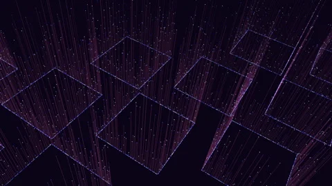 Futuristic data grid with glowing particles and wireframe squares in motion Stock Footage 333188353