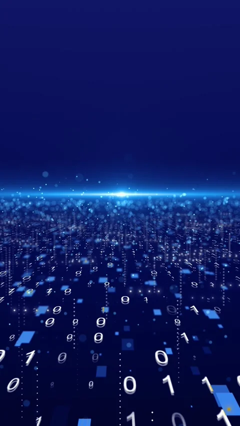 Futuristic data horizon visual blue binary field, sparkling particles, deep pers Stock Footage 340557600