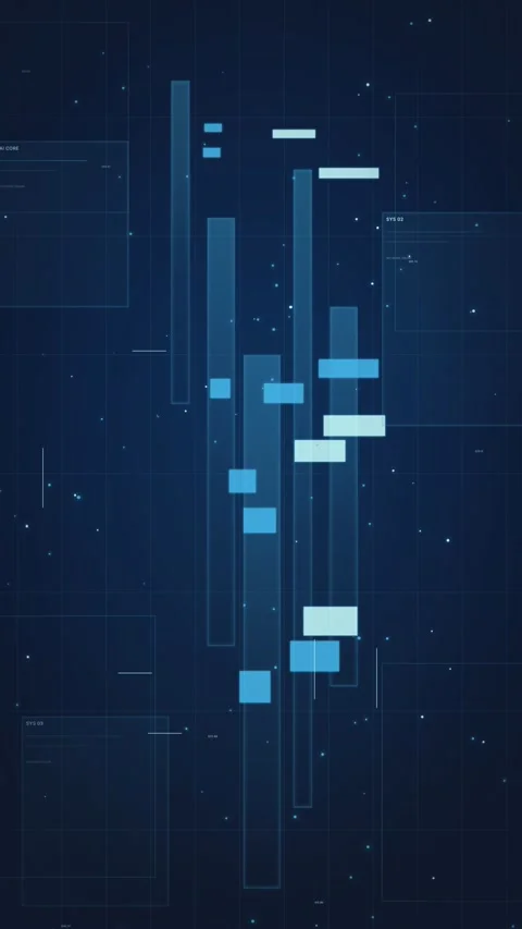 Futuristic data interface dashboard with blue vertical status bars and serv.. Vidéo 348115452
