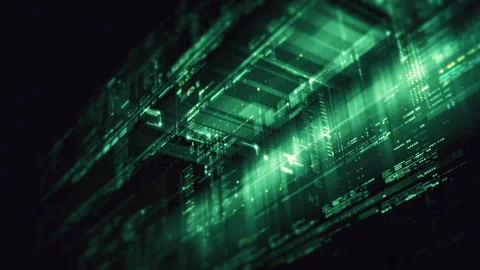 Futuristic data matrix AI simulation featuring metaverse inspired elements, an Stock Footage 305735189