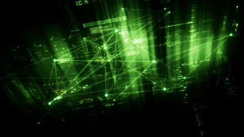 Futuristic data matrix simulation featuring metaverse-inspired elements, an Stock Footage 300500833
