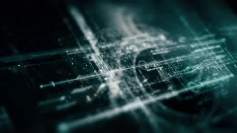 Futuristic Data Matrix Simulation HUD Background Stock Footage 201942039