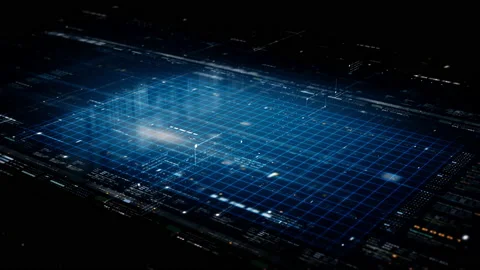 Futuristic Data Matrix Simulation HUD Screen Stock Footage 218146720