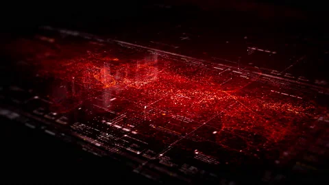 Futuristic Data Matrix Simulation HUD Screen Stock Footage 220055216