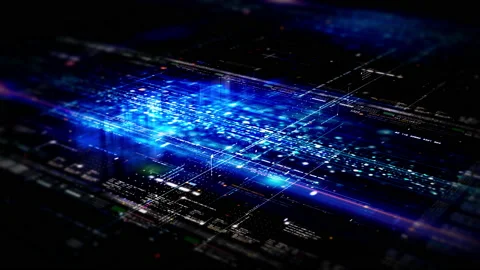 Futuristic Data Matrix Simulation HUD Screen Stock-Footage 220170908