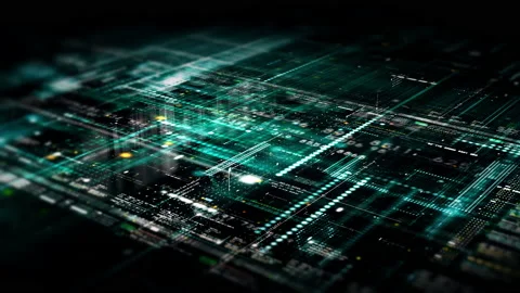 Futuristic Data Matrix Simulation HUD Screen Stock Footage 220539383