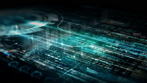 Futuristic Data Matrix Simulation HUD Screen 動画素材 222503249
