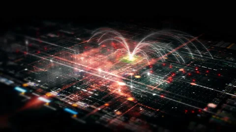 Futuristic Data Matrix Simulation HUD Screen Stock Footage 222503280