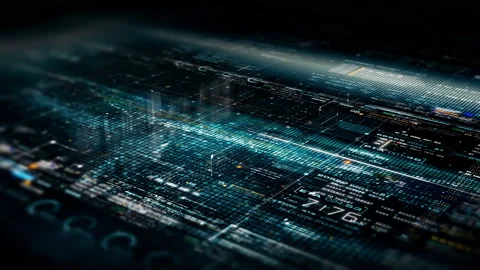 Futuristic Data Matrix Simulation HUD Screen Stock-Footage 223808161