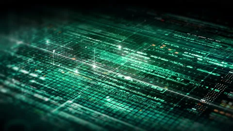 Futuristic Data Matrix Simulation HUD Screen 库存影片 223808615