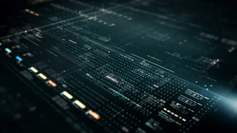 Futuristic Data Matrix Simulation HUD Screen Stockbeeldmateriaal 233557663