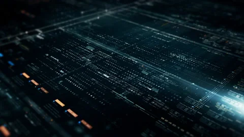 Futuristic Data Matrix Simulation HUD Screen Stock Footage 233560655