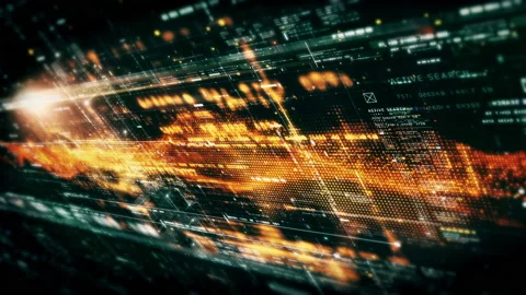 Futuristic Data Matrix Simulation HUD Screen Background Vídeo Stock 234589034
