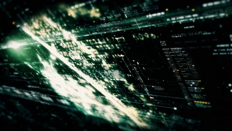 Futuristic Data Matrix Simulation HUD Screen Background Vídeo Stock 234591860