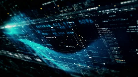 Futuristic Data Matrix Simulation HUD Screen Background Vídeos de archivo 234591871