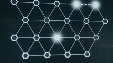 Futuristic data network of linked nodes with dynamic glowing activity Stock Footage 334440548