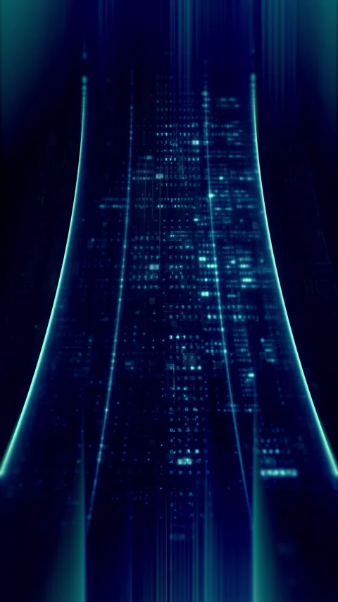 Futuristic data network visualization with glowing digital streams Stock Footage 335278001