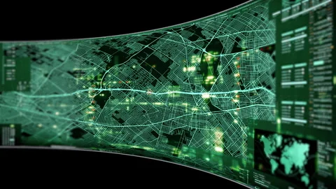 Futuristic data network visualization with glowing digital streams, big data Stock Footage 348269559