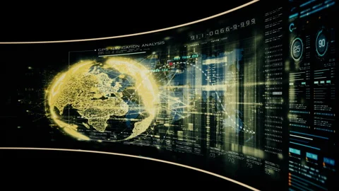 Futuristic data network visualization with glowing digital streams, big data Stock Footage 348269610