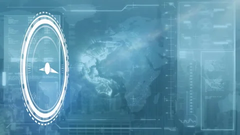 Futuristic data processing animation over world map and digital interface Stock Footage 303739972