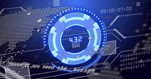 Futuristic data processing image with circular interface over digital codes 스톡 일러스트