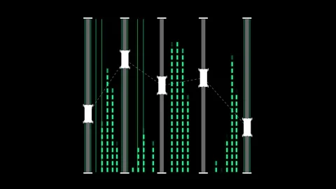 Futuristic Data Range Chart With Vertical Metrics And Comparative Line Graph Stock Footage 344960995