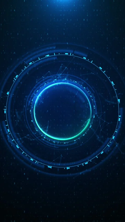 Futuristic data ring background glowing circular interface, numeric code, polygo Stock Footage 340411856