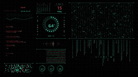 Futuristic data server HUD panel featuring data analysis operations Stock Footage 138909970