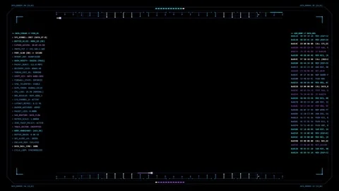 Futuristic Data Stream and Assembly Code HUD Overlay Stockbeeldmateriaal 347004571