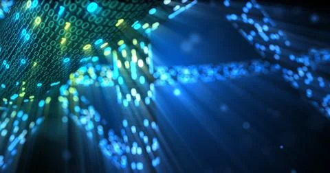 Futuristic data stream, Digital flow. Dynamic pattern with power rays and light. Illustrazione stock