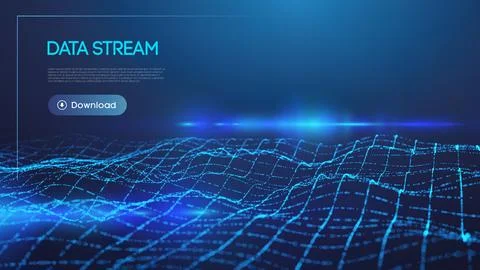 Futuristic data stream with glowing blue digital wave, abstract cyber network Stock Illustration