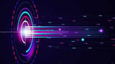Futuristic data stream light trails moving fast through glowing digital por.. Stock Footage 346973644