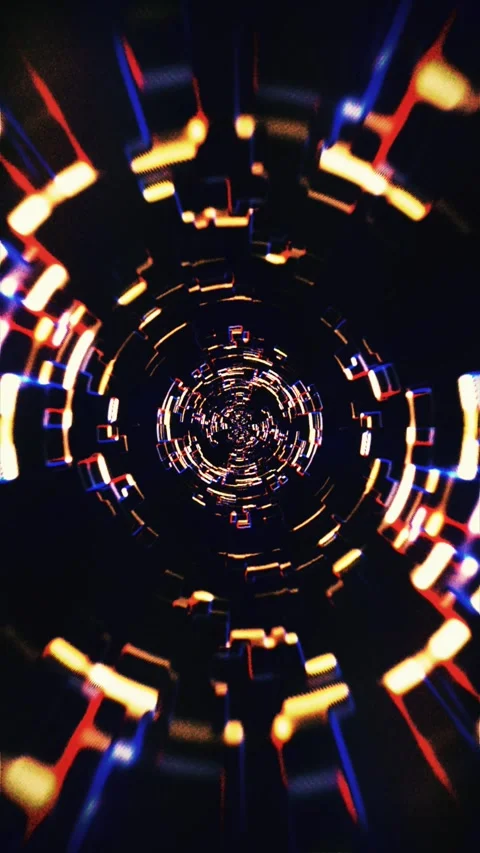 Futuristic Data Stream Motion Background with Orange and Blue Glowing Glitch Stock Footage 336001804