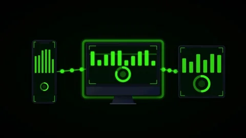 Futuristic Data Synchronization Between Digital Devices HUD Interface Видео 333185930