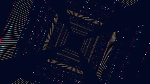 Futuristic data tunnel with glowing particles and digital grid in dark space Stock-Footage 330063042