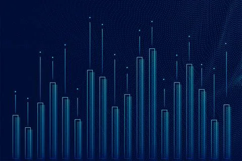A futuristic data visualization with glowing blue bars representing growth .. イラスト素材