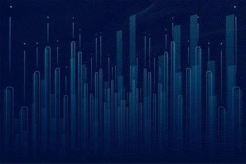 A futuristic data visualization with glowing blue bars representing growth .. Illustrazione stock
