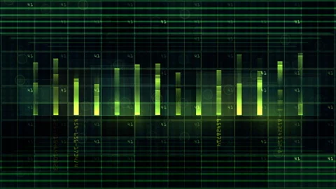 Futuristic Data Visualization Grid with Glowing Bars and Digital Interface Stock-Footage 311053385