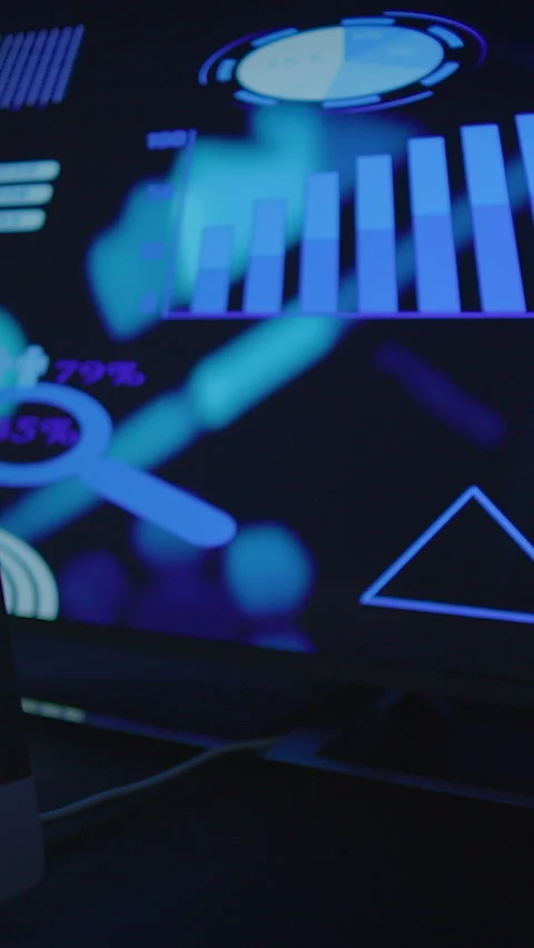 Futuristic Data Visualization Interface featuring Glowing Grids and Bright Stock Footage 295449597