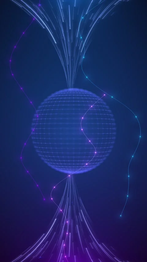 Futuristic data visualization scene violet orb, cyan streams, glowing chart curv Stock Footage 340452736