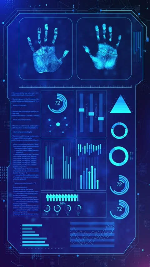 Futuristic Data Visualization Security Metrics and Analytics Analyzing Digital F Stock Footage 341886319